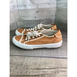 Pantofola d'Oro Tan Leather Low Top Sneakers Women Size 39 Gold Logo‎ Italian